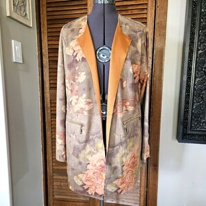 NWT muted floral, faux suede jacket.
